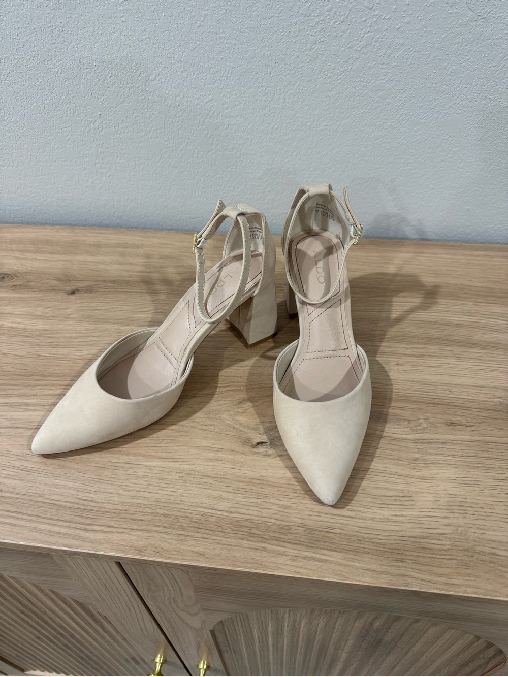 ALDO Pointed Tod Ankle-Strap Block Heel in Cream
